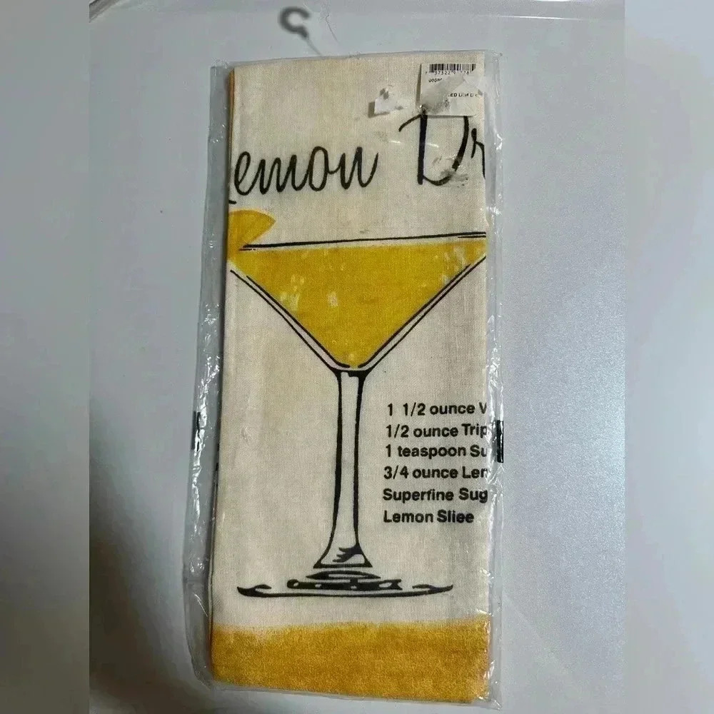 Lemon Drop Martini Drink Recipe Kitchen Bar Tea Towel Yellow Canvas Cloth *NEW*